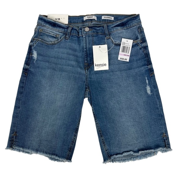 Kensie Pants - NWT KENSIE Jeans Women’s Bermuda Blue Jean Shorts Sz 6/28 Medium Wash Distressed